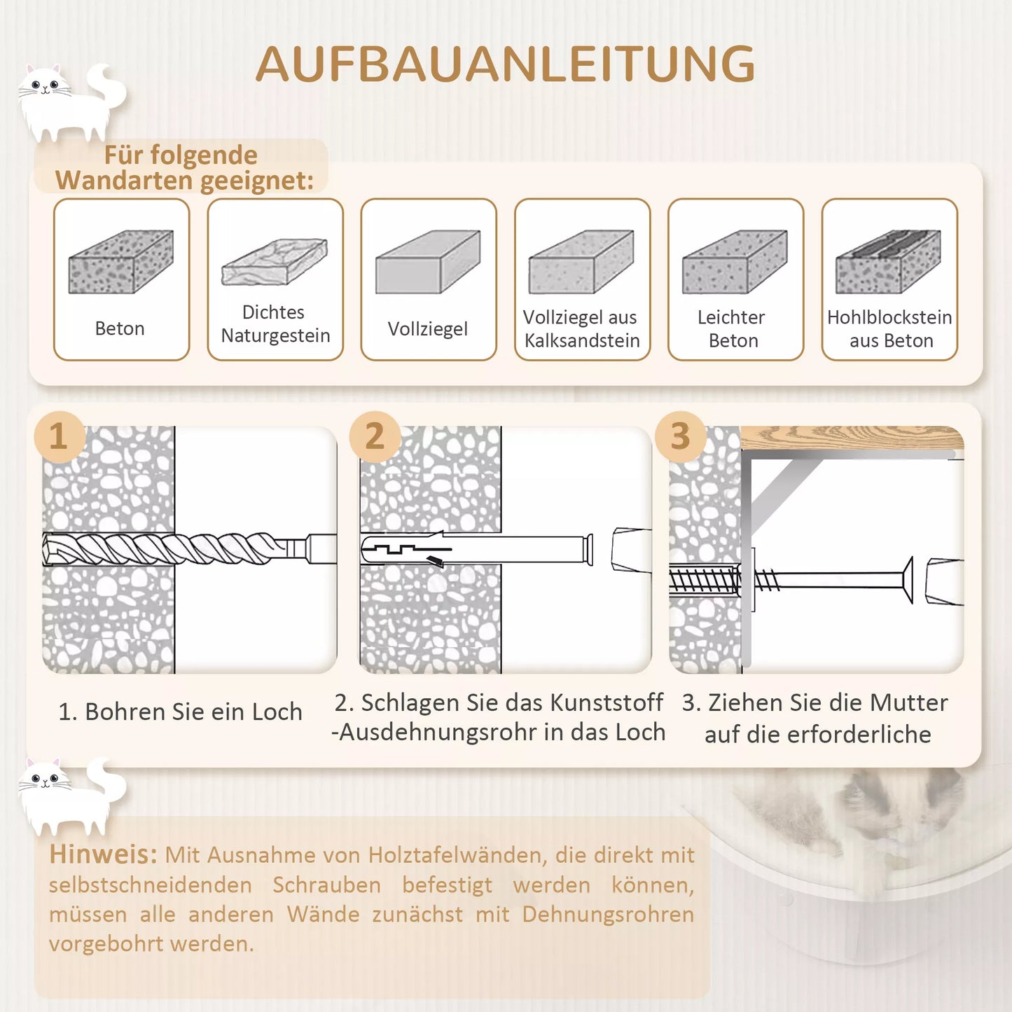 Cat shelf, wall-mounted, soft lying surface, up to 10kg, 41x28x21cm, white