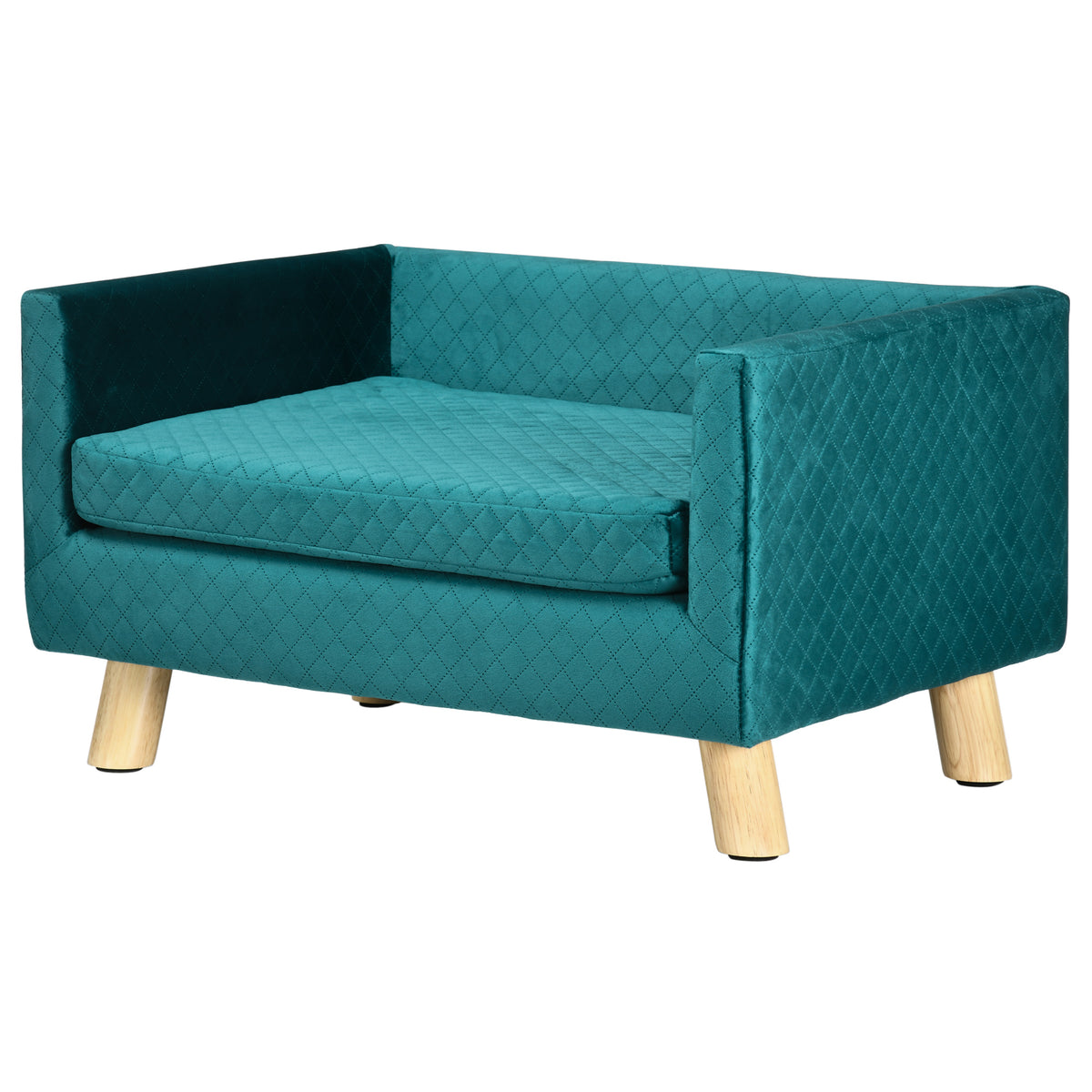 Sofa šunims ir katėms su atlošu ir pagalvėle, aksominė, medinėmis kojelėmis, iki 8 kg, 64x45x36 cm, mėlyna