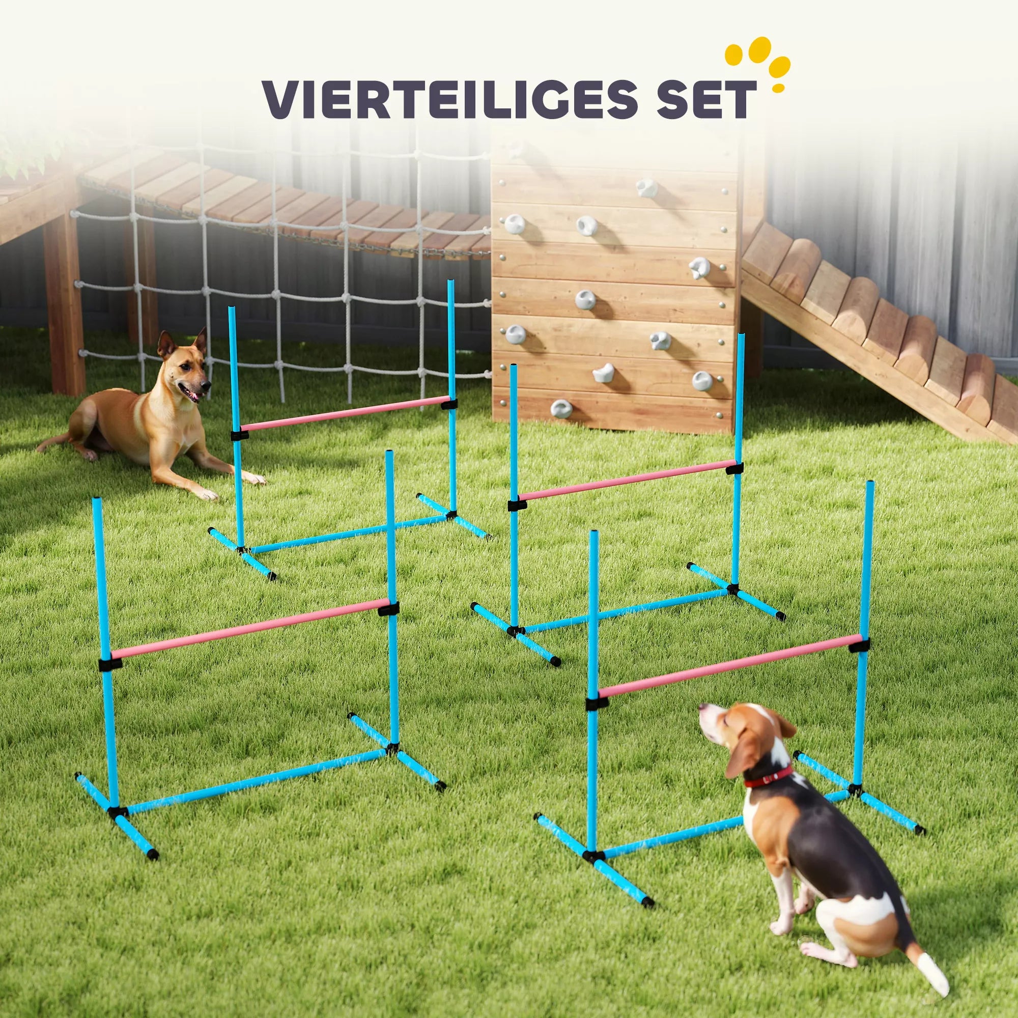 Agility rinkinys šunims 4 dalių aukščio reguliuojama agility įranga su 4 kliūtimis Nešimo krepšys 99 x 65 x 94 cm Šviesiai mėlyna