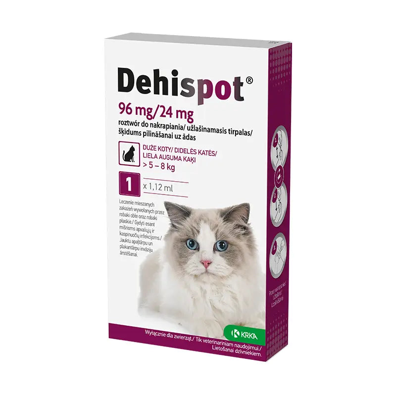Dehispot, 96 mg/24 mg, užlašinamasis tirpalas didelėms katėms