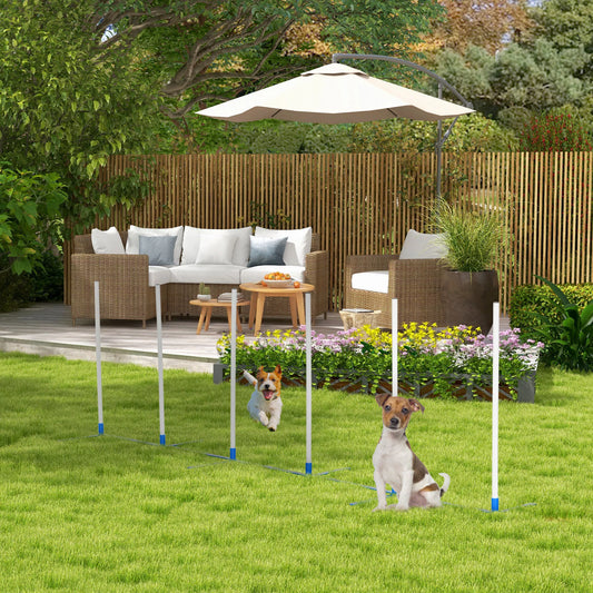 Suņu veiklības komplekts, 6 daļu veiklības aprīkojums suņu apmācībai, saliekams, ar lēciena stabiem un 6 slaloma stabiem, pārnēsāšanas soma, apmācības piederums, koordinācijas treniņš, veiklības komplekts spēlēm un apmācībai