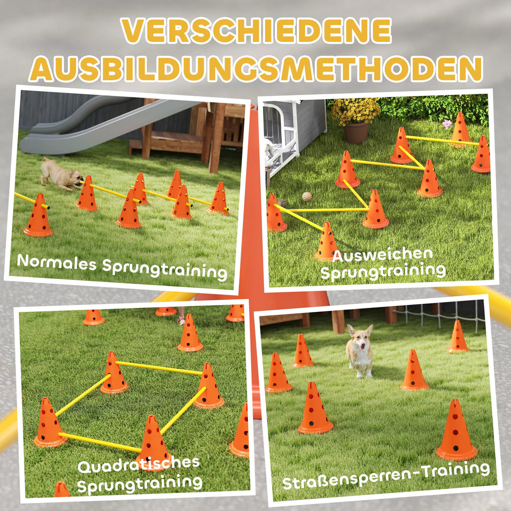 Agility rinkinys šunims, 6 dalių agiliti įranga šunų dresūrai, sudėjamų kliūčių rinkinys su 12 kūgių, 6 barjerų ir nešiojimo krepšiu