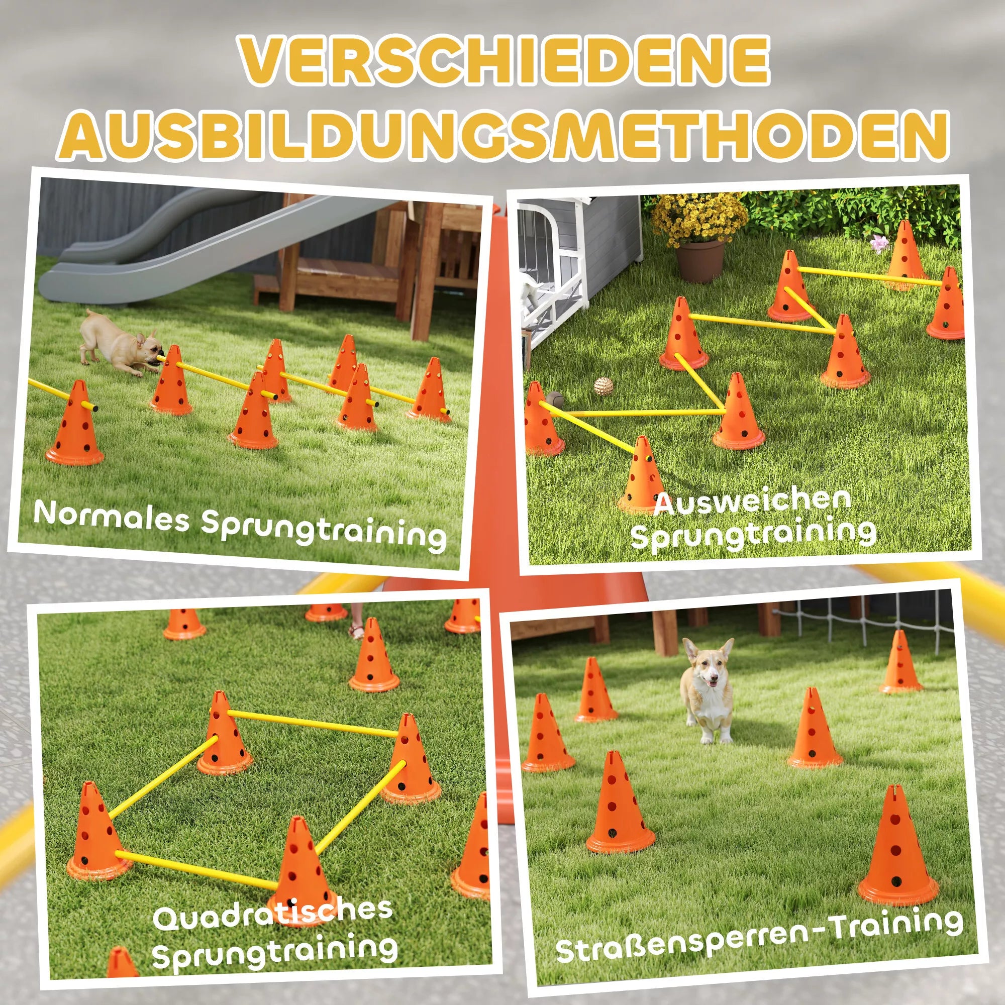 Agility rinkinys šunims, 6 dalių agiliti įranga šunų dresūrai, sudėjamų kliūčių rinkinys su 12 kūgių, 6 barjerų ir nešiojimo krepšiu