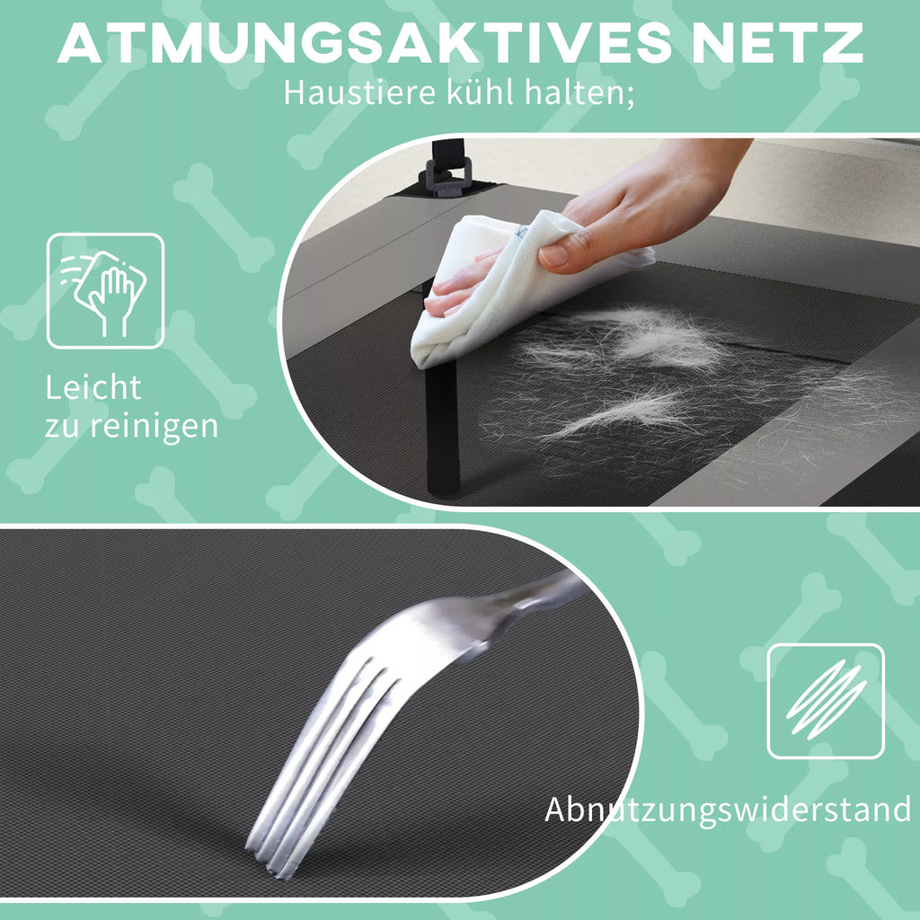 Šunų guolis su stogeliu, kvėpuojantis, atstumiantis vandenį, iki 30 kg, 91 x 76 x 89 cm, šviesiai pilkos spalvos