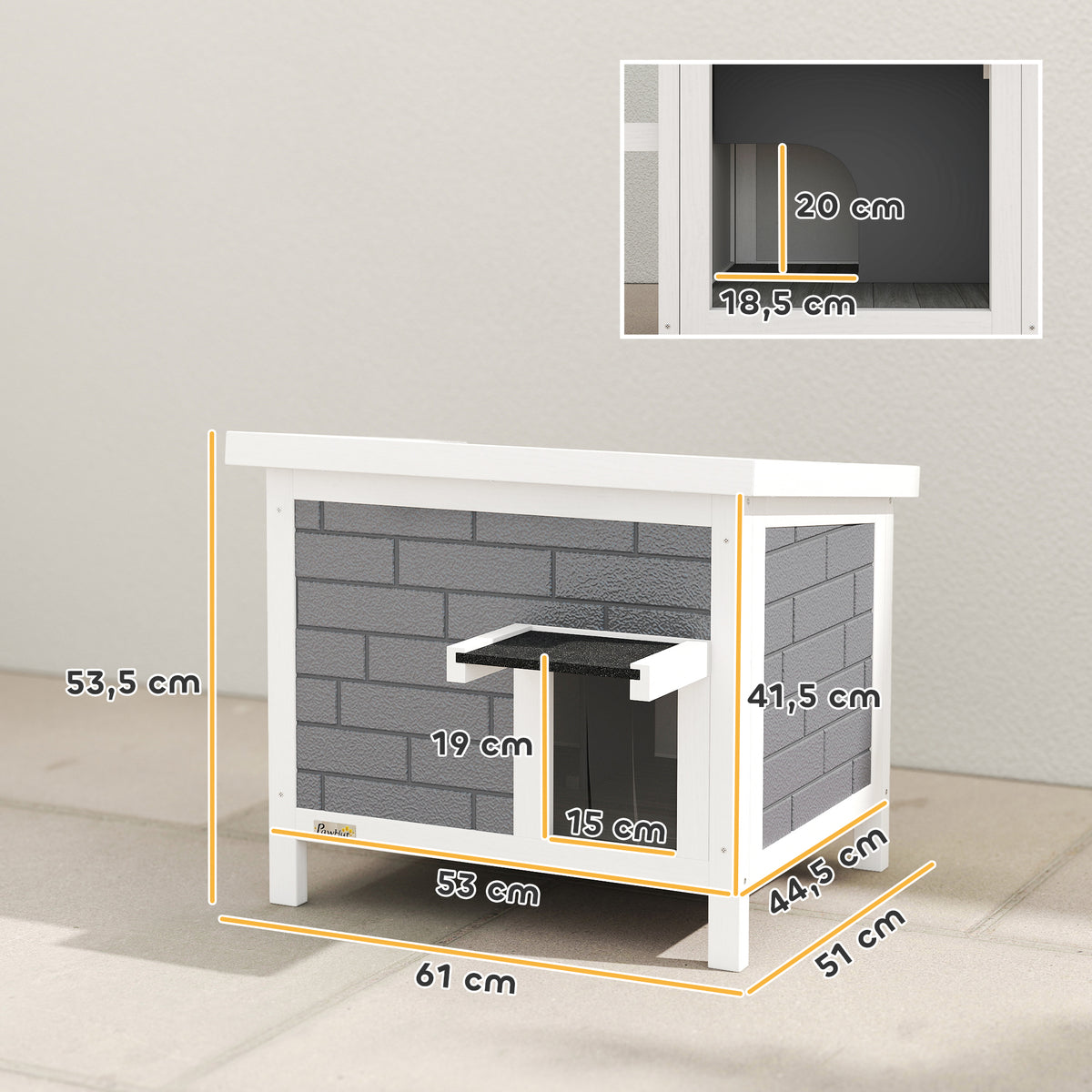 Lauko namelis katėms 61x51x53,5 cm, apšiltintas, su atidaromu stogu ir durelėmis, iki 5 kg, pilkas