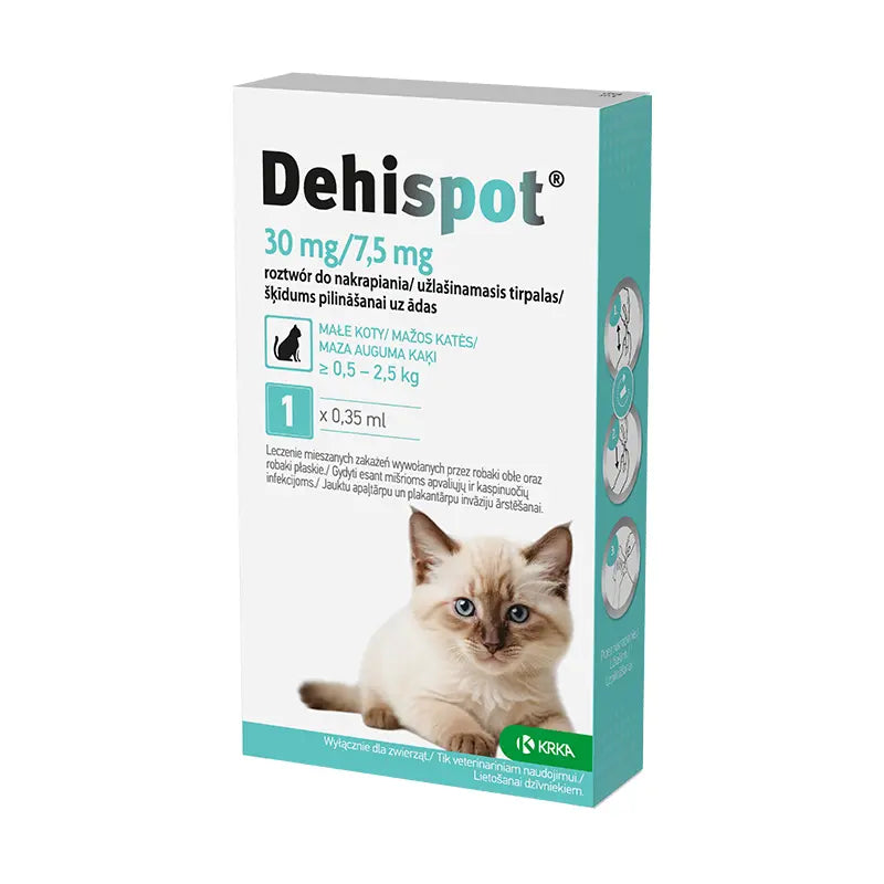 Dehispot, 30 mg/7,5 mg, užlašinamasis tirpalas mažoms katėms