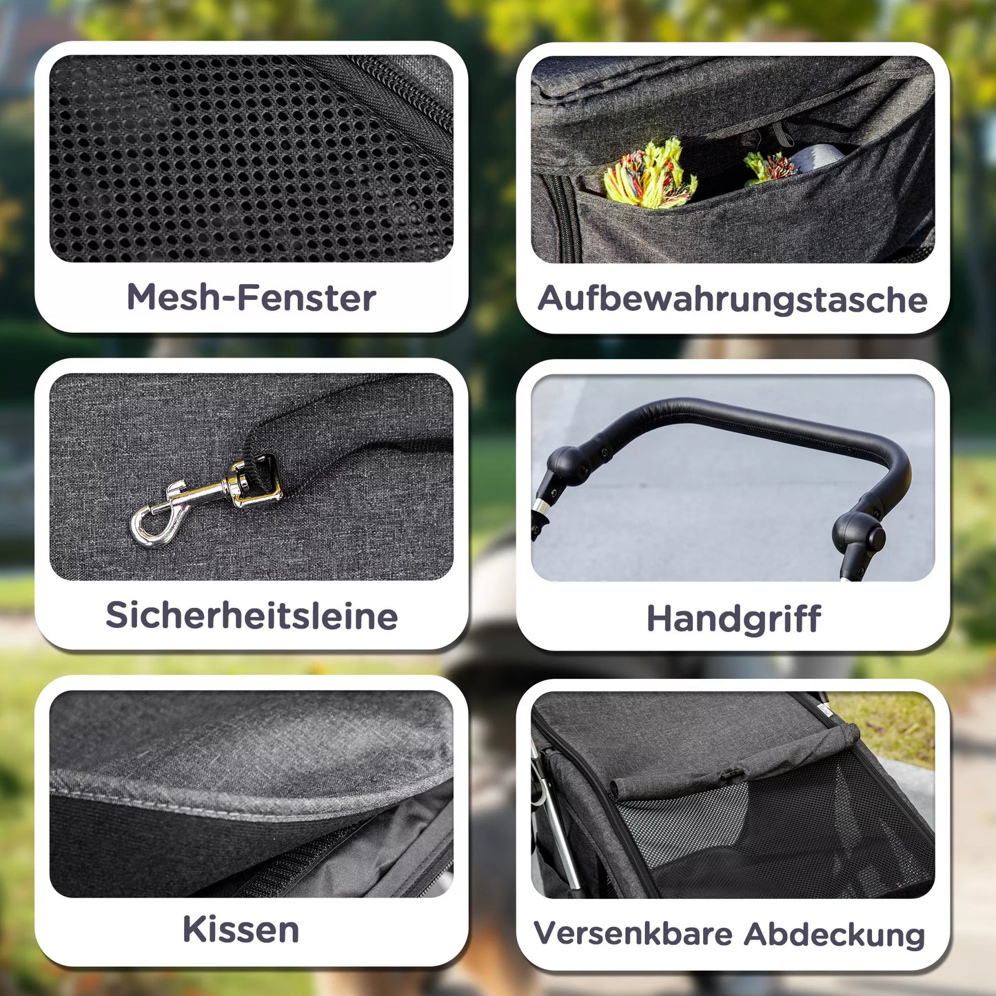 Suņu ratiņi, viegli un salokāmi transporta ratiņi maziem suņiem, mazgājams spilvens, sieta logs, pelēki