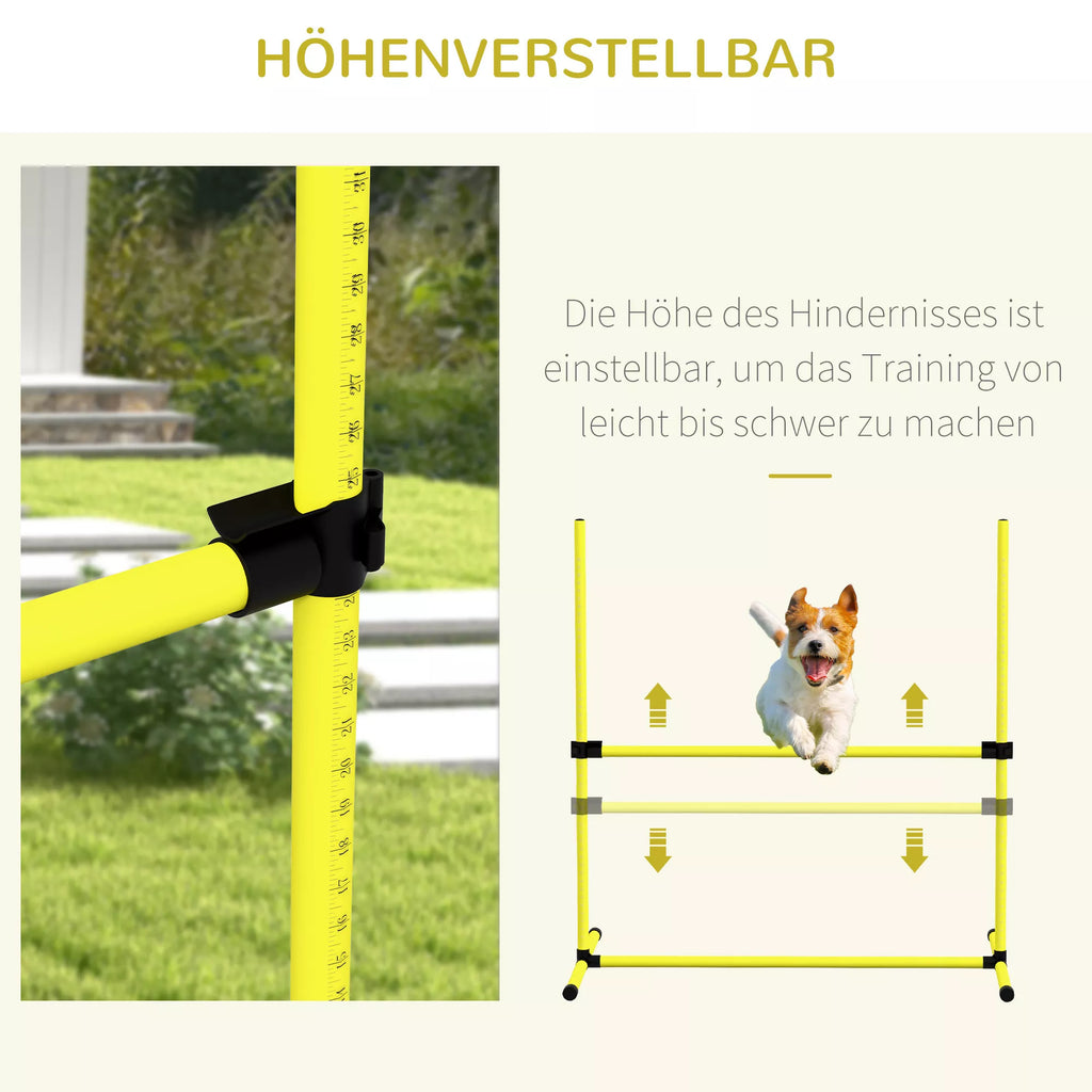 Šunų Agility rinkinys, kliūtys/slalomo kartys/žemės kartys, nešiojimo krepšys, tvirtas, geltonas