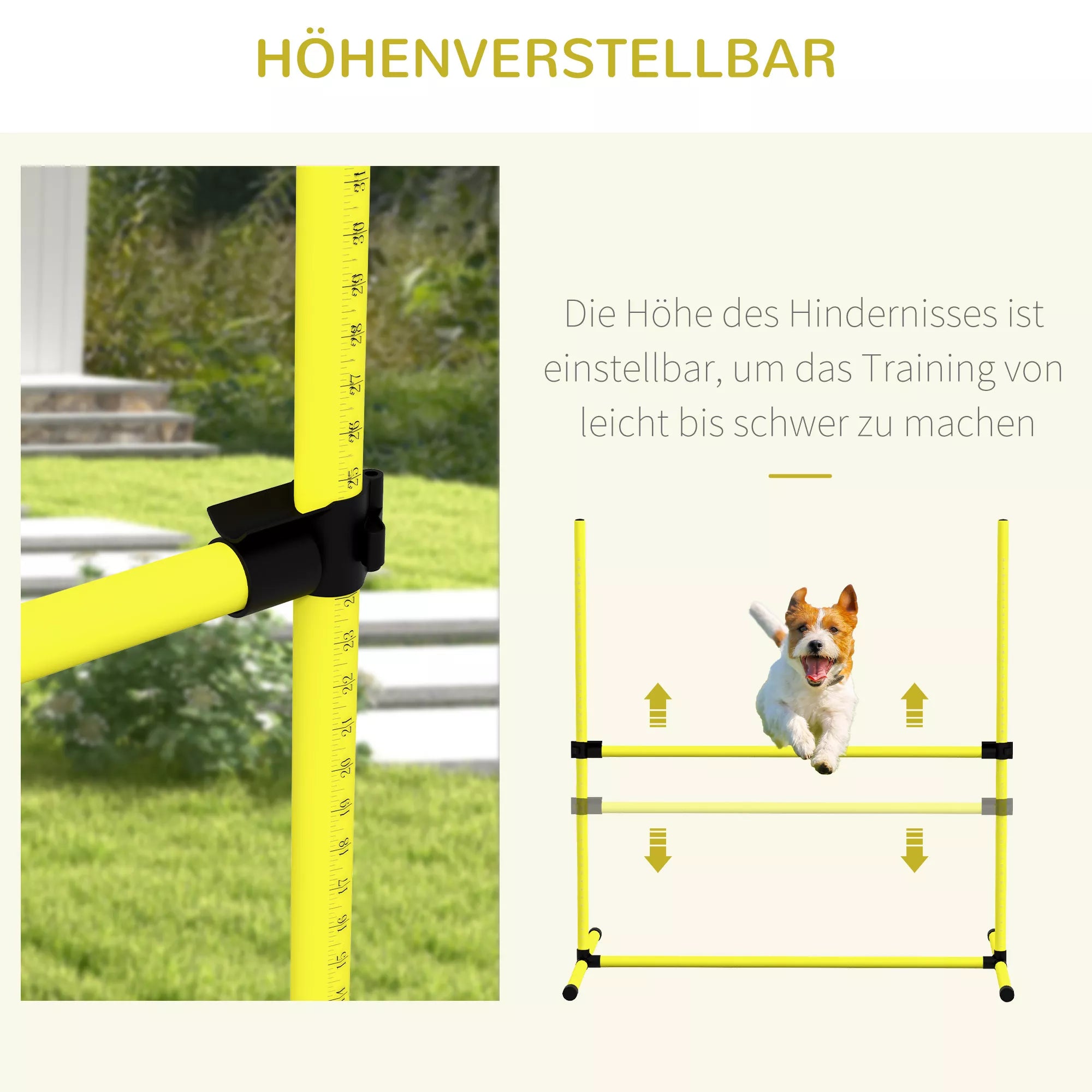 Šunų Agility rinkinys, kliūtys/slalomo kartys/žemės kartys, nešiojimo krepšys, tvirtas, geltonas