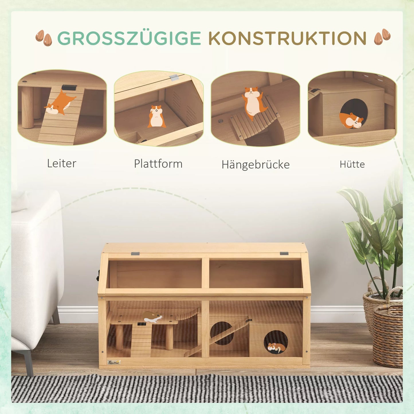 Kāmju būris Sīrijas un pundurkāmjiem, ar platformu, piekaramo tiltiņu, mājā, 85x45x44 cm