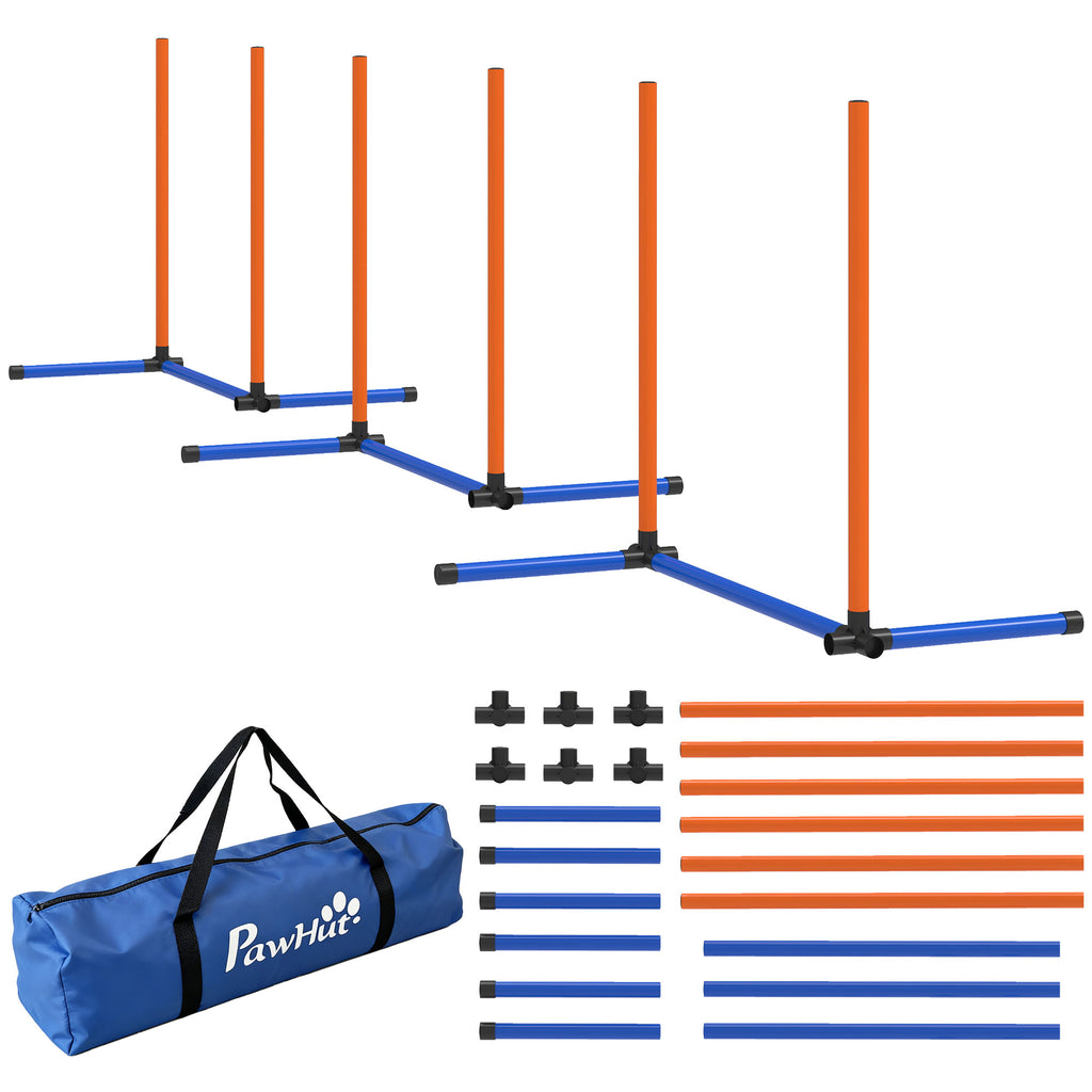 Agility slalomo stulpų rinkinys šunims, 3 dalių, su krepšiu, visų dydžių šunims, oranžinis