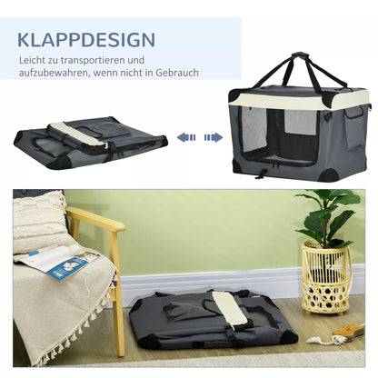 Transport bag, transport box for cats and small dogs, foldable, 3 doors, gray, 70 x 51 x 50cm