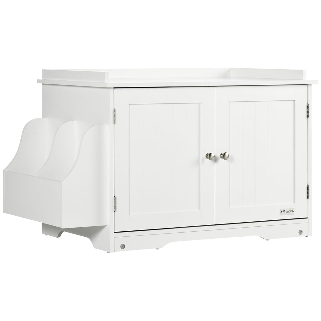 Spintelė katės tualetui su pertvara, dvigubomis magnetinėmis durelėmis ir šonine lentynėle, 86x48x52 cm, balta