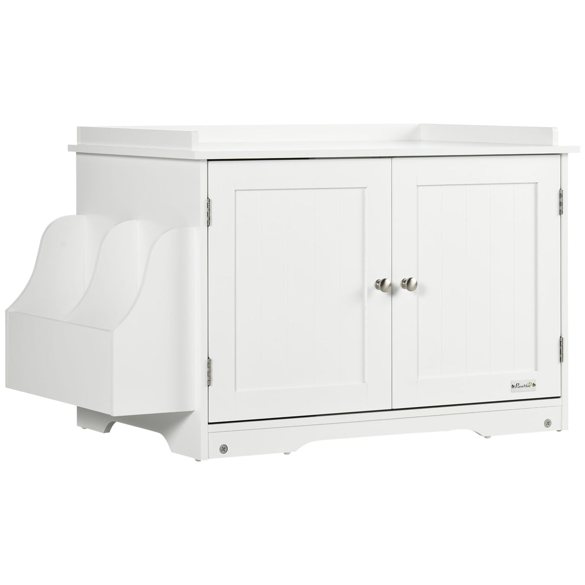 Spintelė katės tualetui su pertvara, dvigubomis magnetinėmis durelėmis ir šonine lentynėle, 86x48x52 cm, balta