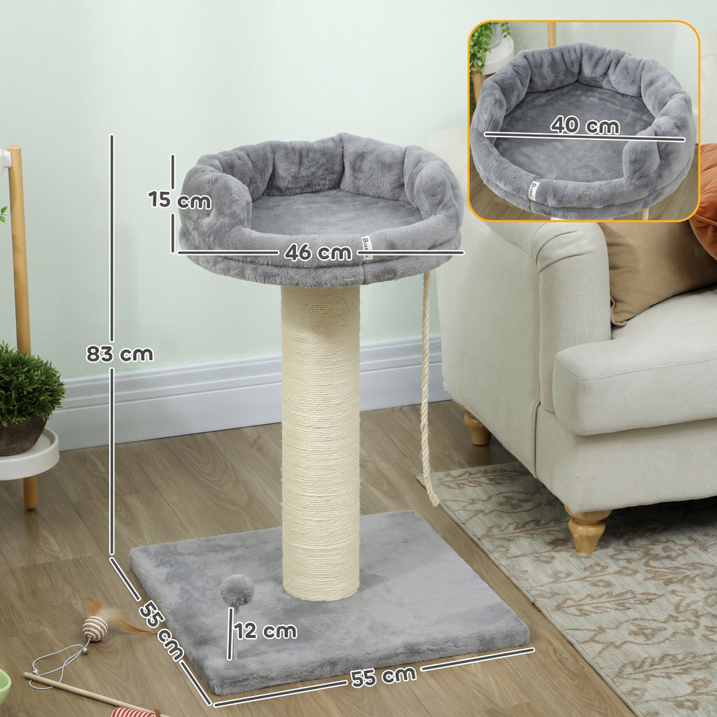 Draskyklė 83 cm su guoliu, sizalio stulpu ir žaislu, katėms iki 6 kg, 55x55 cm, pilka