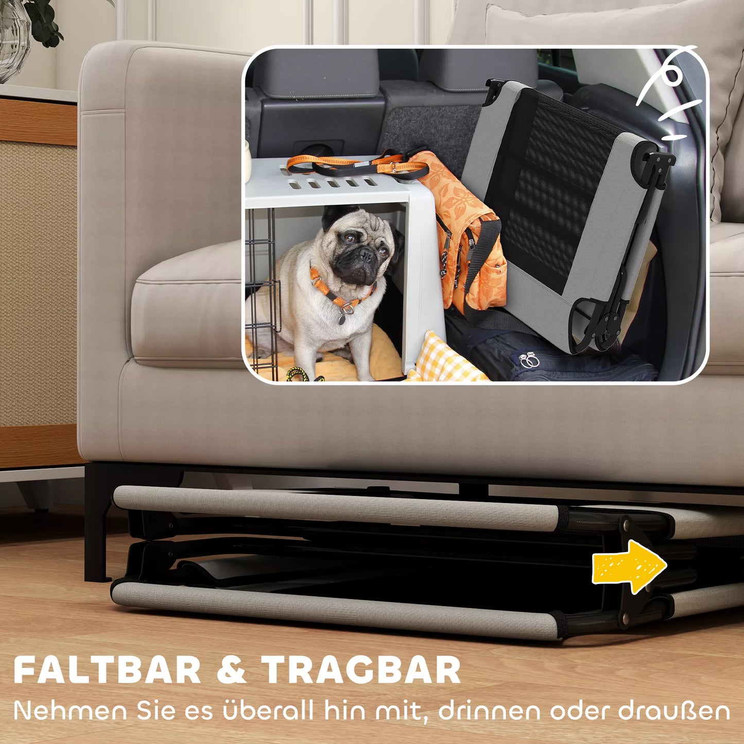 Pārnēsājama paaugstināta suņu gulta, paaugstināta mājdzīvnieku gulta ar elpojošu sietu, lieliem suņiem, gaiši pelēka