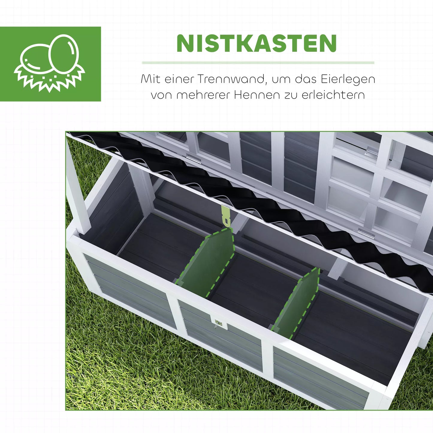 Chicken coop with nesting box for 4-6 chickens, waterproof roof, spruce wood, plastic, 100 x 86 x 100 cm, light gray