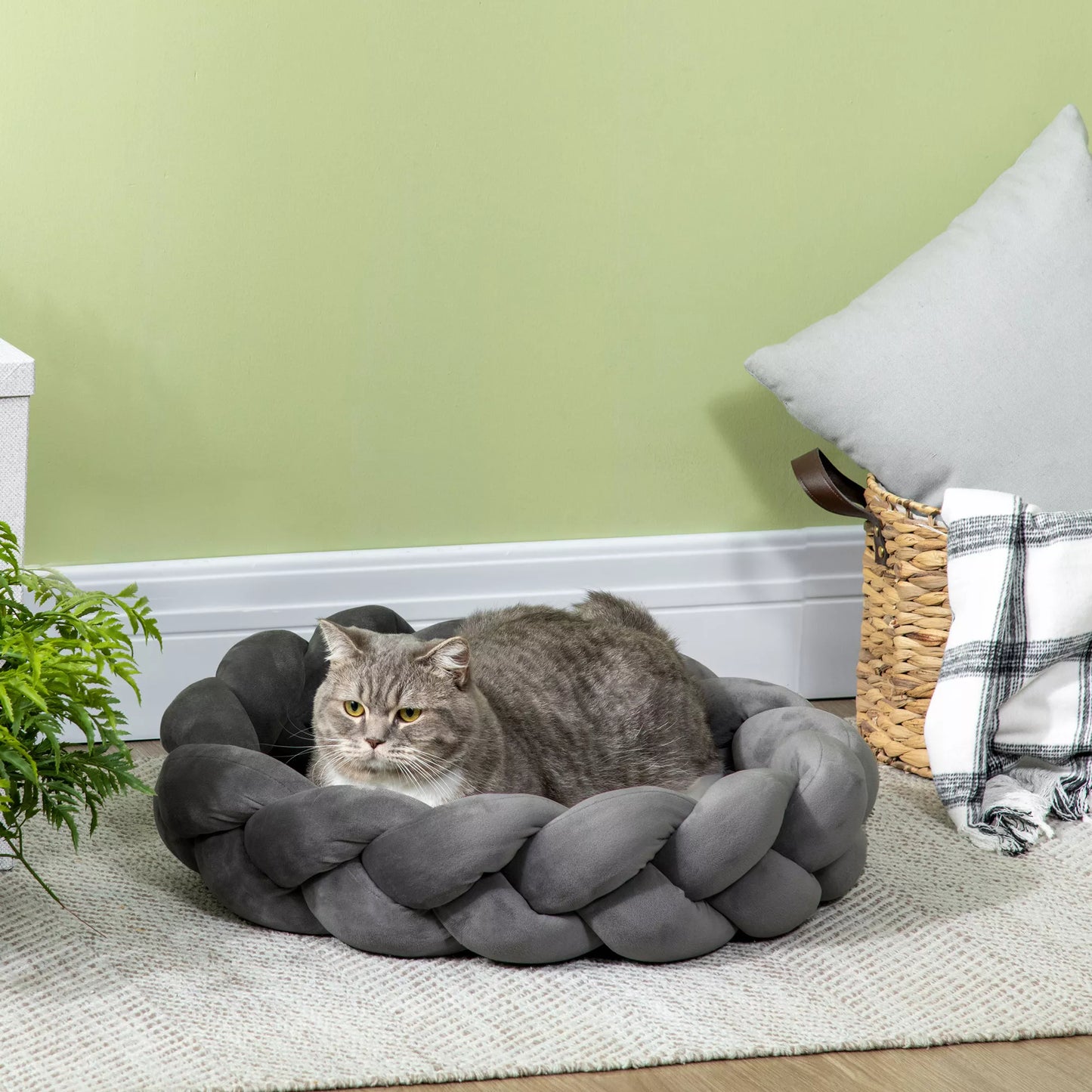 Mājdzīvnieku gulta ar spilvenu, kaķu gulta, suņu gulta, mazgājama, 55 cm x 55 cm x 14 cm, pelēka