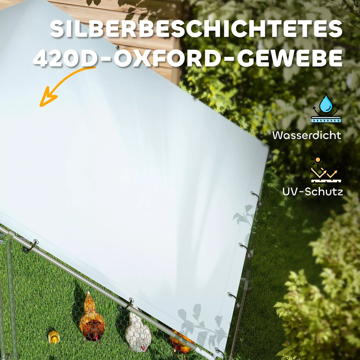Vištidė 5–8 vištoms, stoginis tentas, užrakinamos durys, plieninis rėmas, 5,1 m², 3 x 1,7 x 1,9 m