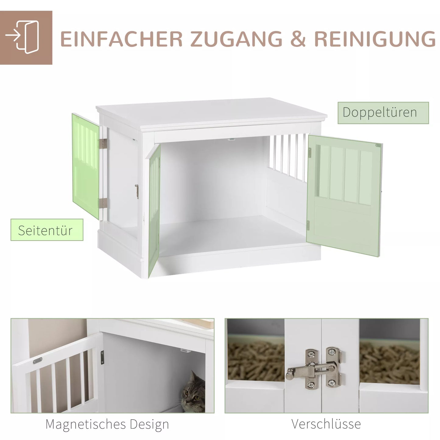 Suņu būris, mēbeles ar 3 durvīm, suņu būda, būris mājai, 78 x 53 x 59,3 cm, balts