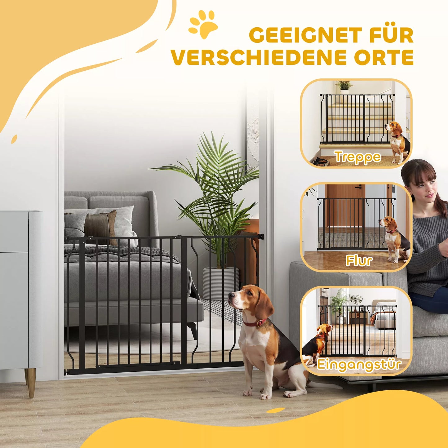 Suņu drošības barjera, piestiprināma ar skavām, regulējams garums, tērauds/ABS, 75-115 x 76 cm, melna