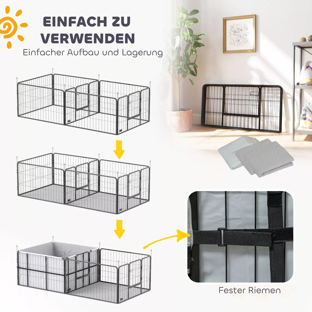 Šuniukų gimdymo dėžė ir aptvaras su 7 panelėmis, 2 zonomis, skalbiamu paklotu, 203 x 102 x 60 cm, juodas