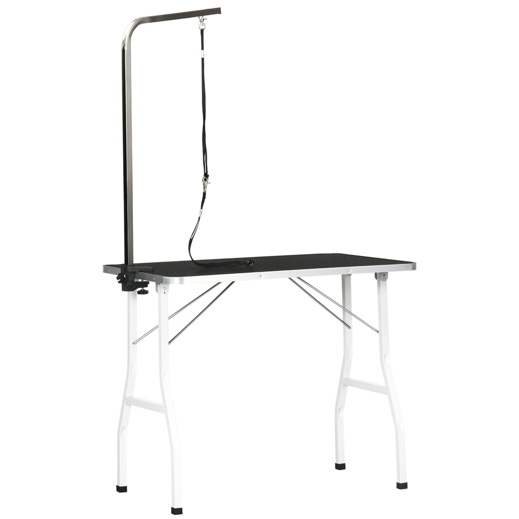 Kirpimo stalas šunims 91,5x61,5x76 cm, sulankstomas, su reguliuojamu laikikliu ir kilpomis, iki 150 kg, juodas