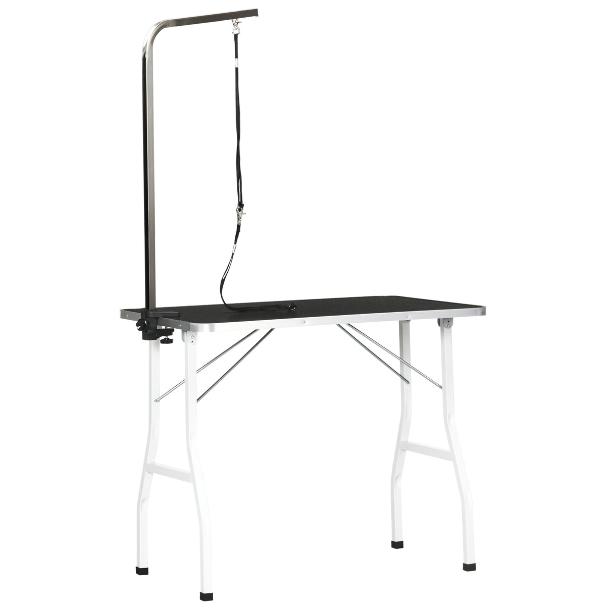 Kirpimo stalas šunims 91,5x61,5x76 cm, sulankstomas, su reguliuojamu laikikliu ir kilpomis, iki 150 kg, juodas