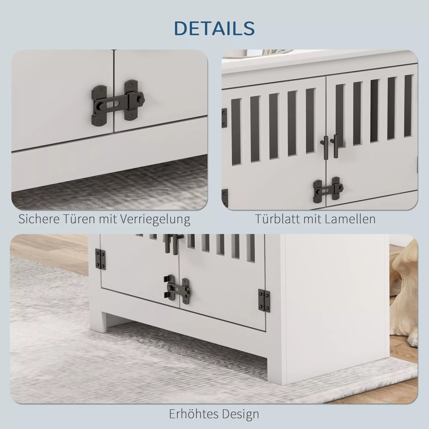 Paaukštinta šėrykla dideliems šunims, 2 nerūdijančio plieno dubenėliai, laikymo vieta, 35,5x60x30 cm, balta