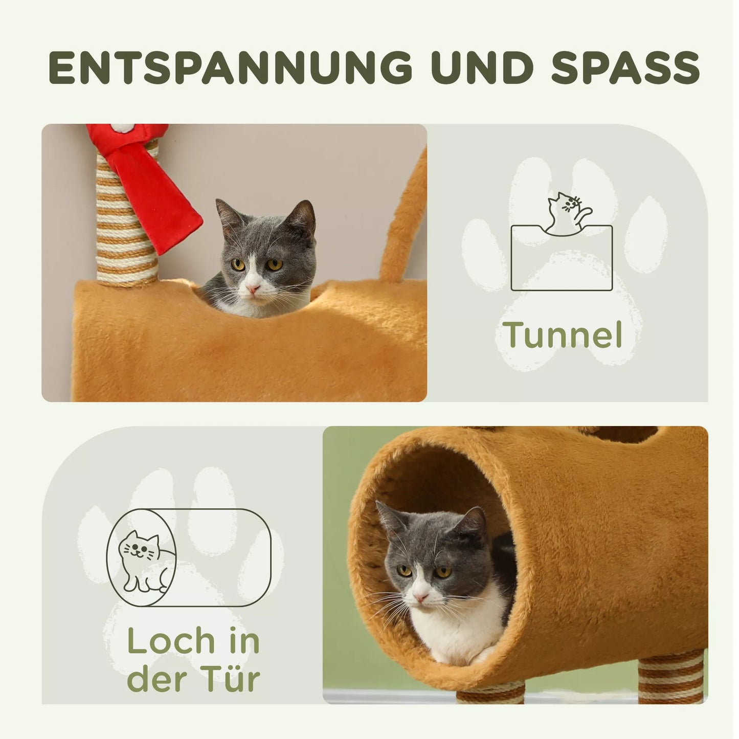 Kačių namelis 98 cm, kačių bokštas elnio dizaino, su guoliu, žaisliniu kamuoliuku, džiuto stiebais, rudas