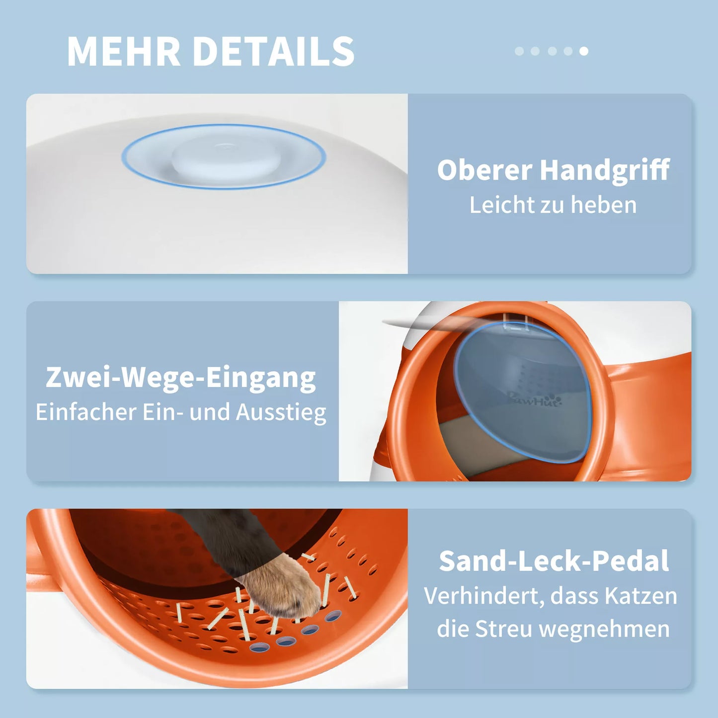 Kaķu tualete ar vāku un kaķu kaķu kausiņu, kaķiem līdz 5 kg, 52x41x38 cm, balta/oranža