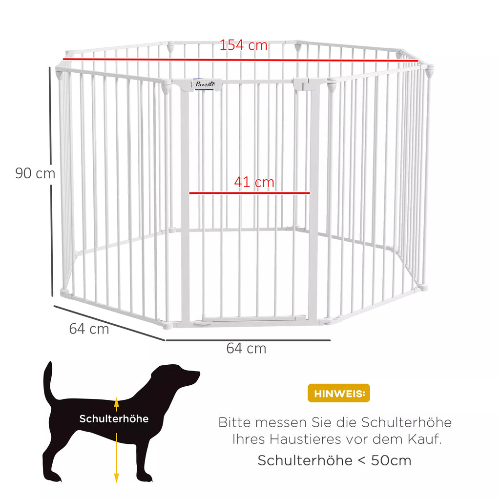 2-in-1 šuniukų aptvaras ir apsauginė tvorelė, 8 paneliai, užrakinamos durys, plienas, 90 cm aukštis, balta