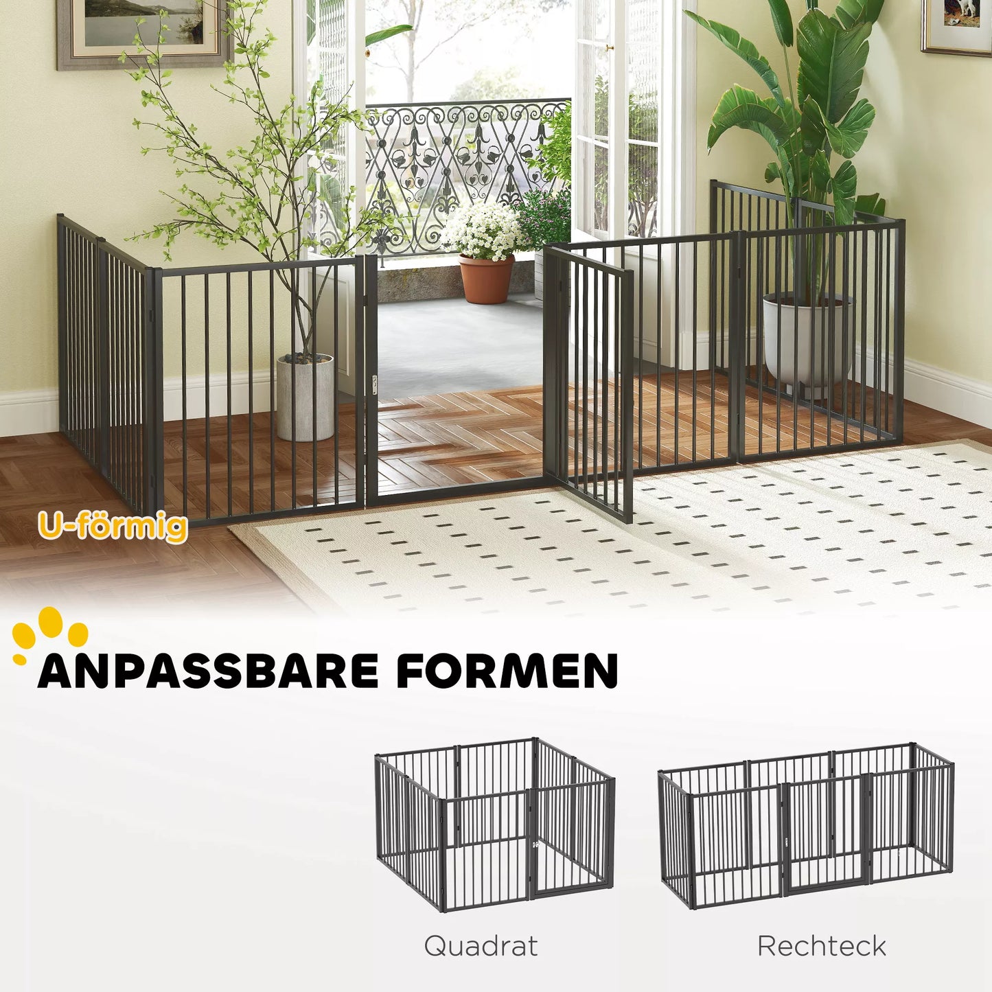 Suņu žogs, kucēnu voljērs, 8 paneļi ar durvīm, salokāms un pārnēsājams suņu žogs, tērauds, melns