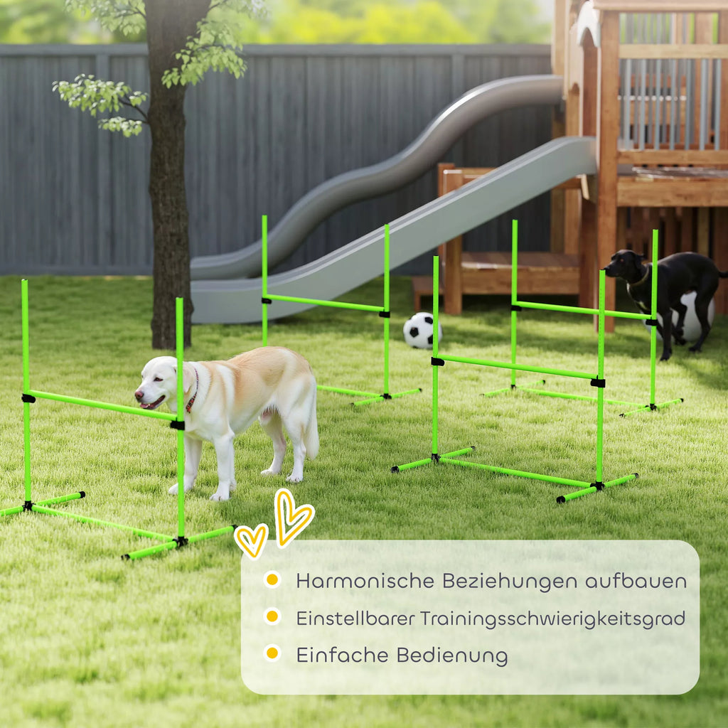 Agility rinkinys šunims 4 dalių aukščio reguliuojama agility įranga su 4 kliūtimis Nešimo krepšys 99 x 65 x 94 cm Žalia
