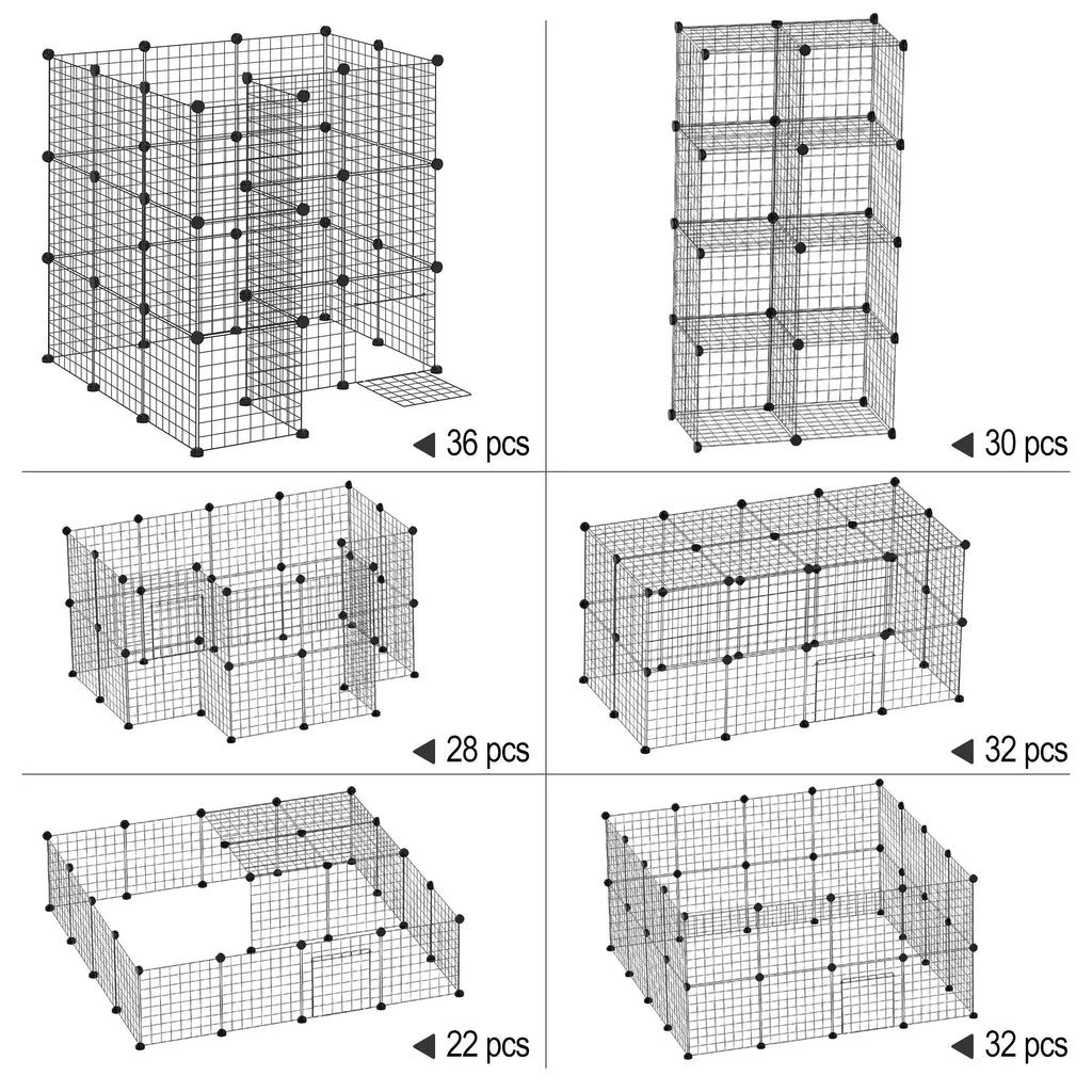 Brīvi stāvošs voljērs, putnu būris, DIY kucēnu putnu būris, mazu dzīvnieku būris, kas izgatavots no metāla sieta, mazu mājdzīvnieku būris, iekštelpu putnu būris 36 paneļi, melns, 146 x 73 x 73 cm