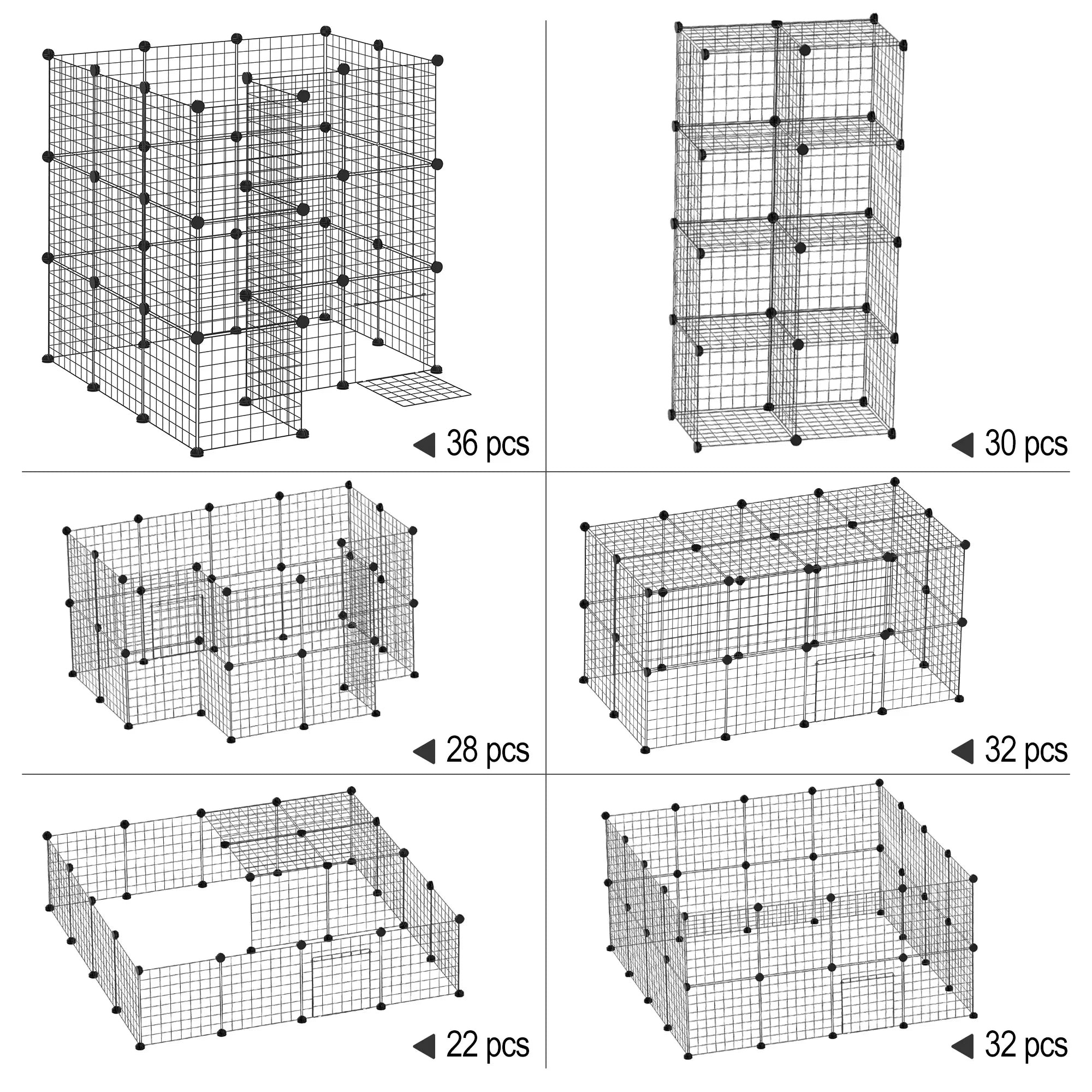 Brīvi stāvošs voljērs, putnu būris, DIY kucēnu putnu būris, mazu dzīvnieku būris, kas izgatavots no metāla sieta, mazu mājdzīvnieku būris, iekštelpu putnu būris 36 paneļi, melns, 146 x 73 x 73 cm