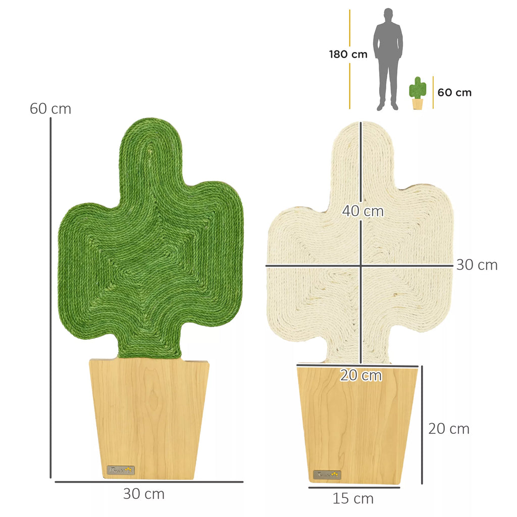 2 kaķu skrāpējamo stabu komplekts, kaktusa dizains, stiprināms pie sienas, 30 cm x 60 cm, ozolkoks + balta + zaļa krāsa