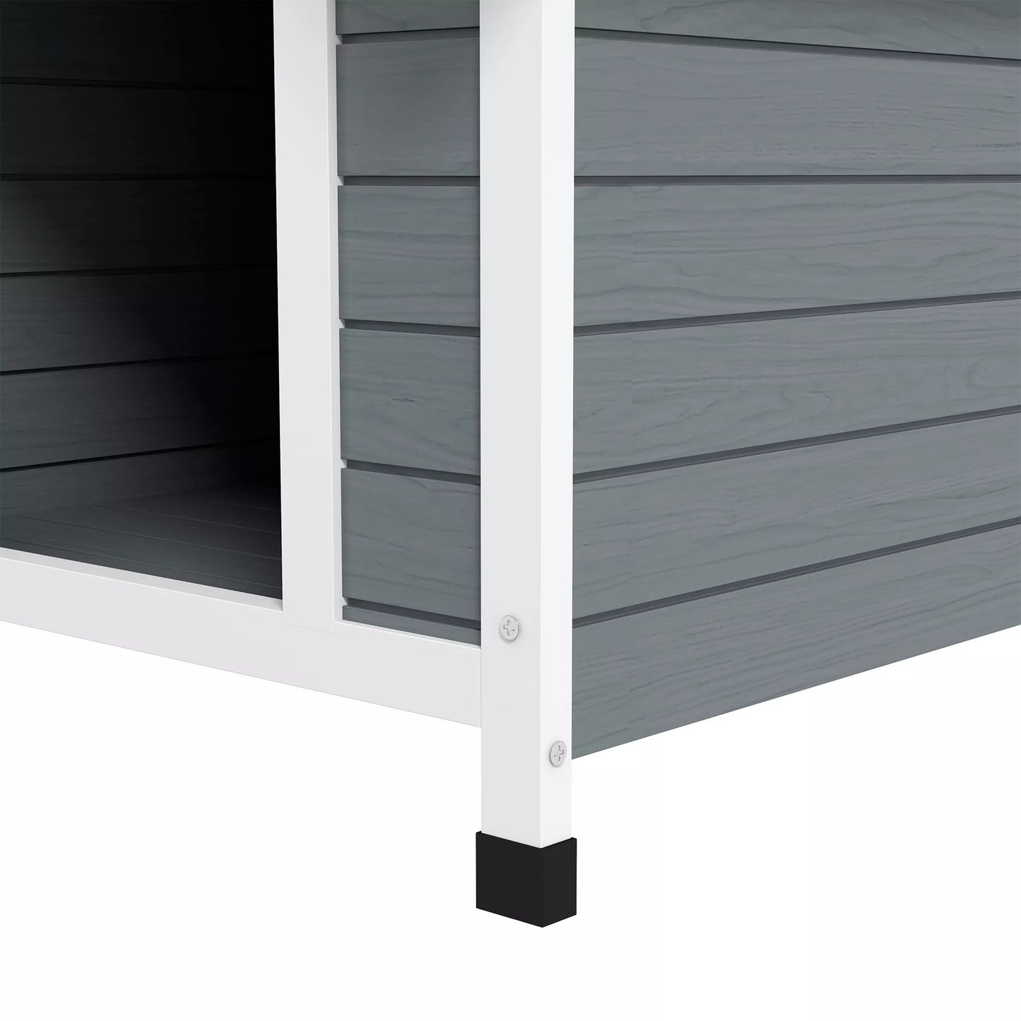 Suņu būda, laikapstākļiem izturīga, ar noņemamu pamatni, izgatavota no egles koka, 75x88x82 cm, pelēka/melna