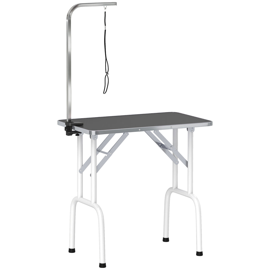 Kirpimo stalas šunims 81x48,5x80 cm, sulankstomas, su laikikliu ir kilpa, neslystantis, iki 20 kg, juodas