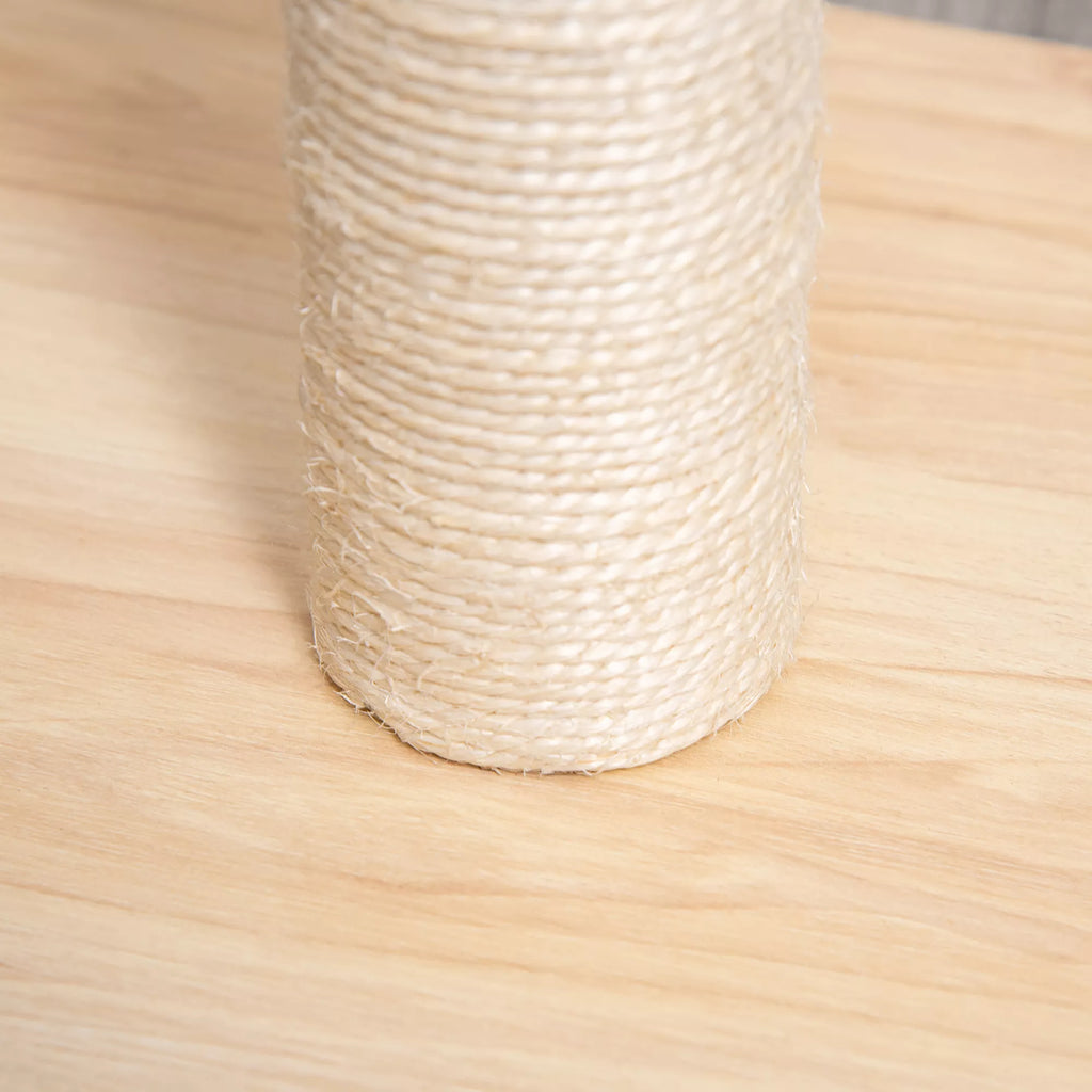 Braižymo stulpas katėms, sizalio draskymo stulpas, stabilus kačių draskytuvas, braižymo žaislas katei su kamuoliu, 60 cm, medžio drožlių plokštė, sizalis smėlio spalvos + ąžuolas, 34 x 34 x 60 cm
