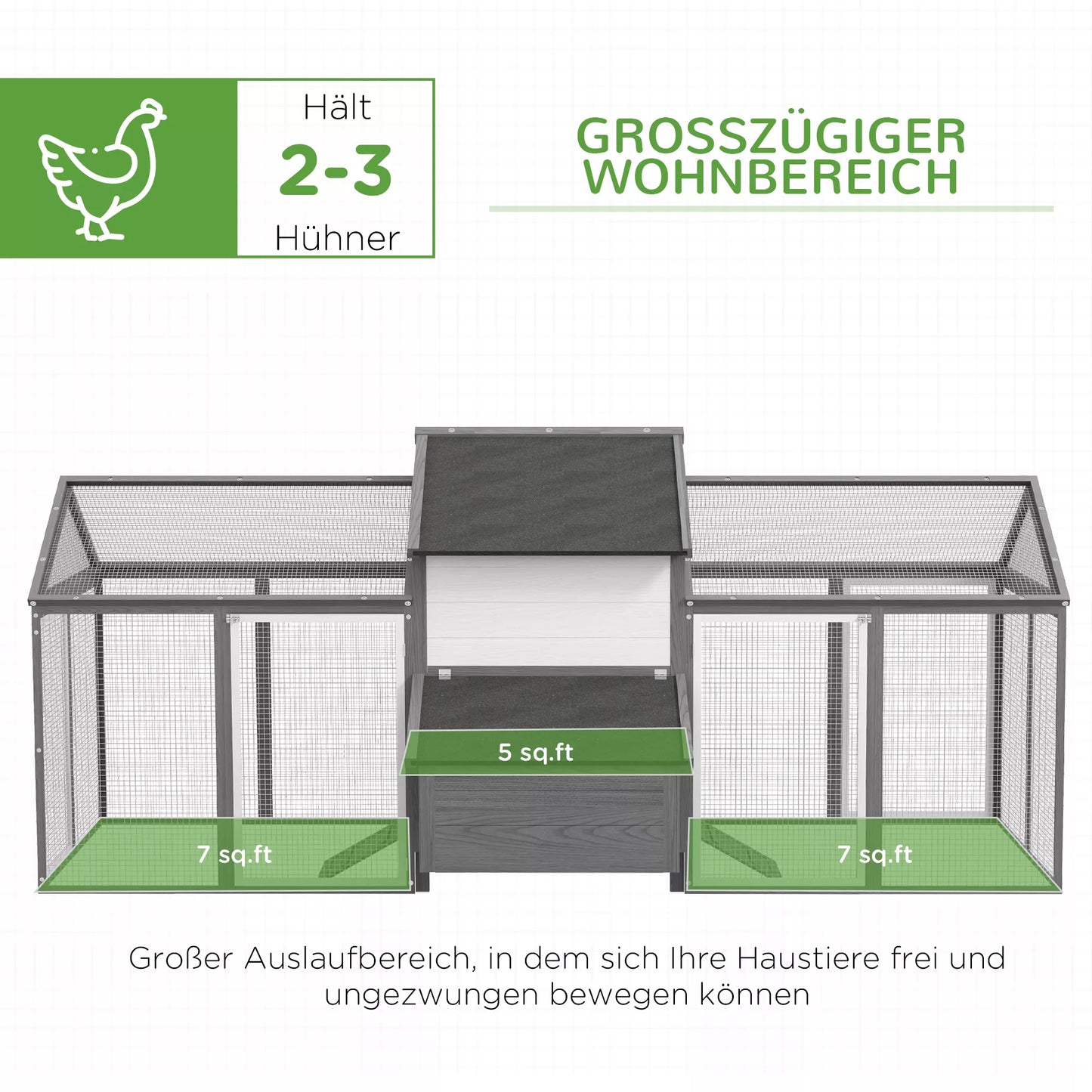 Vistu kūts maziem dzīvniekiem, 2 āra aploki, 1 ligzda, 2 rampas, asfalta jumts, laikapstākļiem izturīgs, pelēks