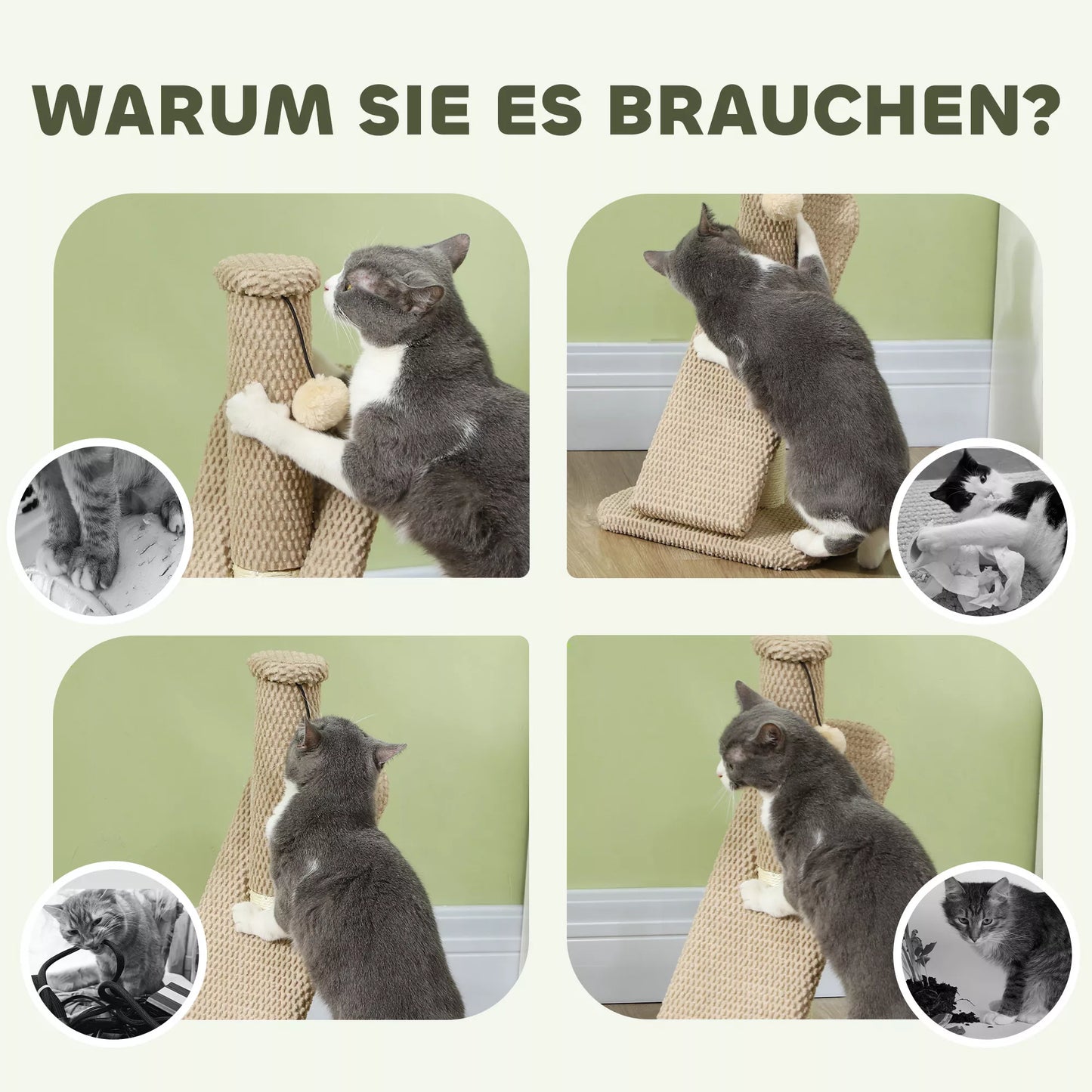 Draskomasis medis su draskykle, žaidimo kamuoliuku, gumuliukų/sizalio struktūra, 54 cm, šviesiai rudas