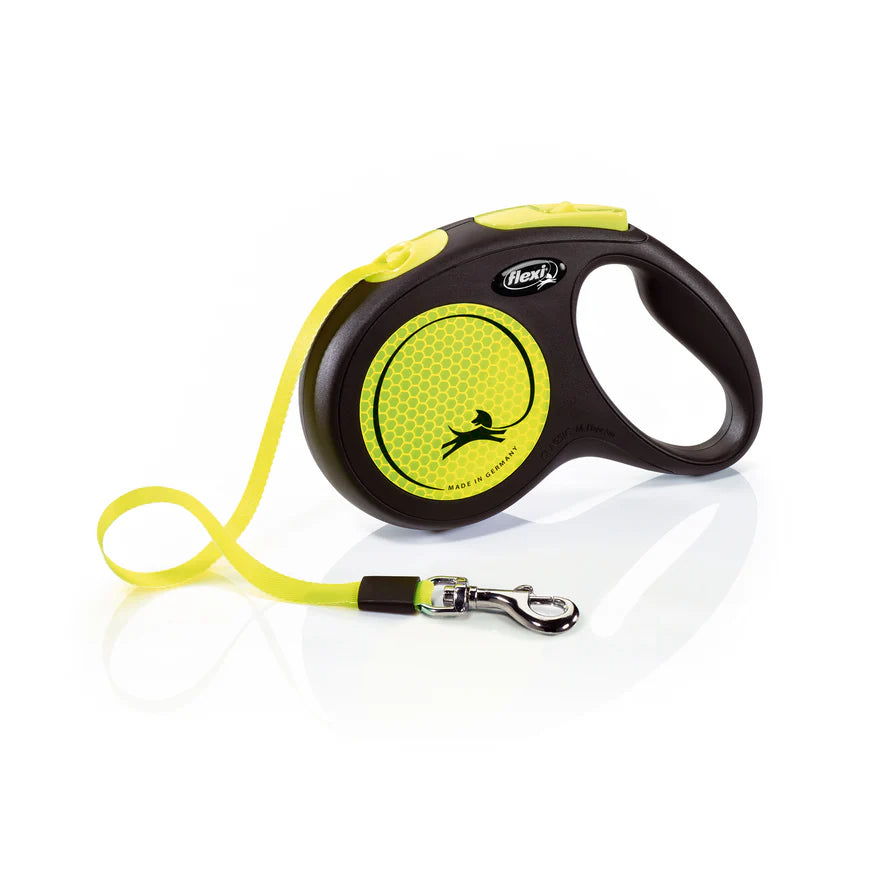 Flexi New Classic Neon juostinis pavadėlis 5m – Geltona / S - 5m iki 15 kg