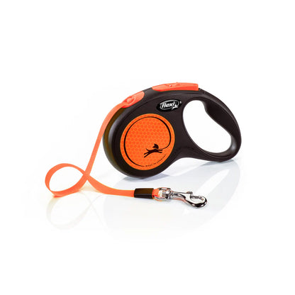 Flexi New Classic Neon juostinis pavadėlis 5m – Oranžinė / S - 5m iki 15 kg