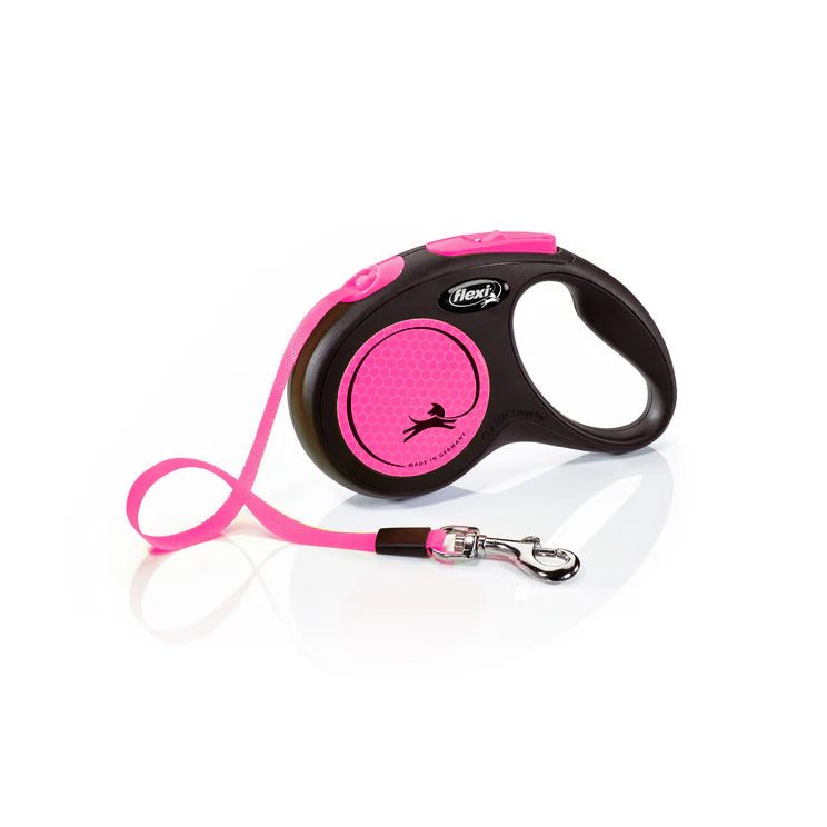 Flexi New Classic Neon juostinis pavadėlis 5m – Rožinė / S - 5m iki 15 kg