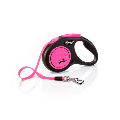 Flexi New Classic Neon juostinis pavadėlis 5m – Rožinė / S - 5m iki 15 kg