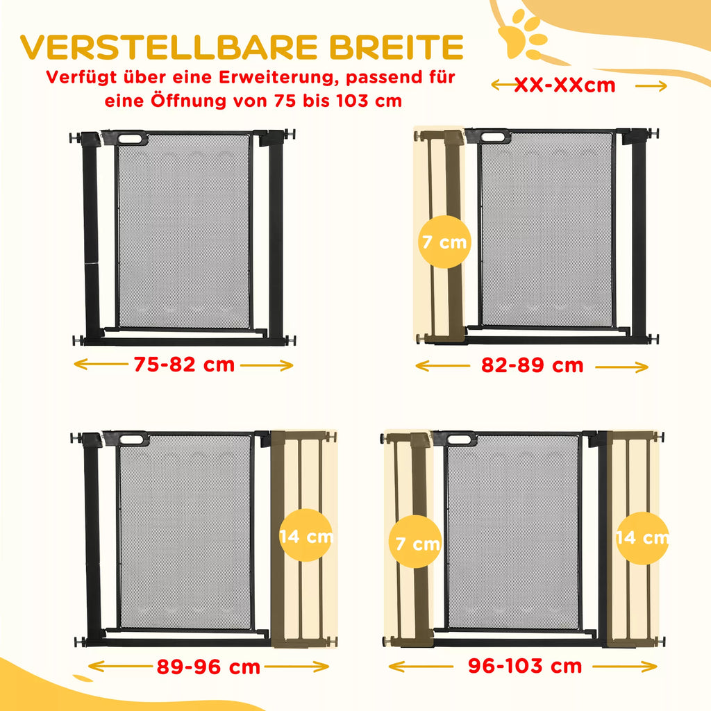 Drošības vārtiņi kāpnēm un mājdzīvniekiem, suņiem, regulējami no 75 cm līdz 103 cm, melni