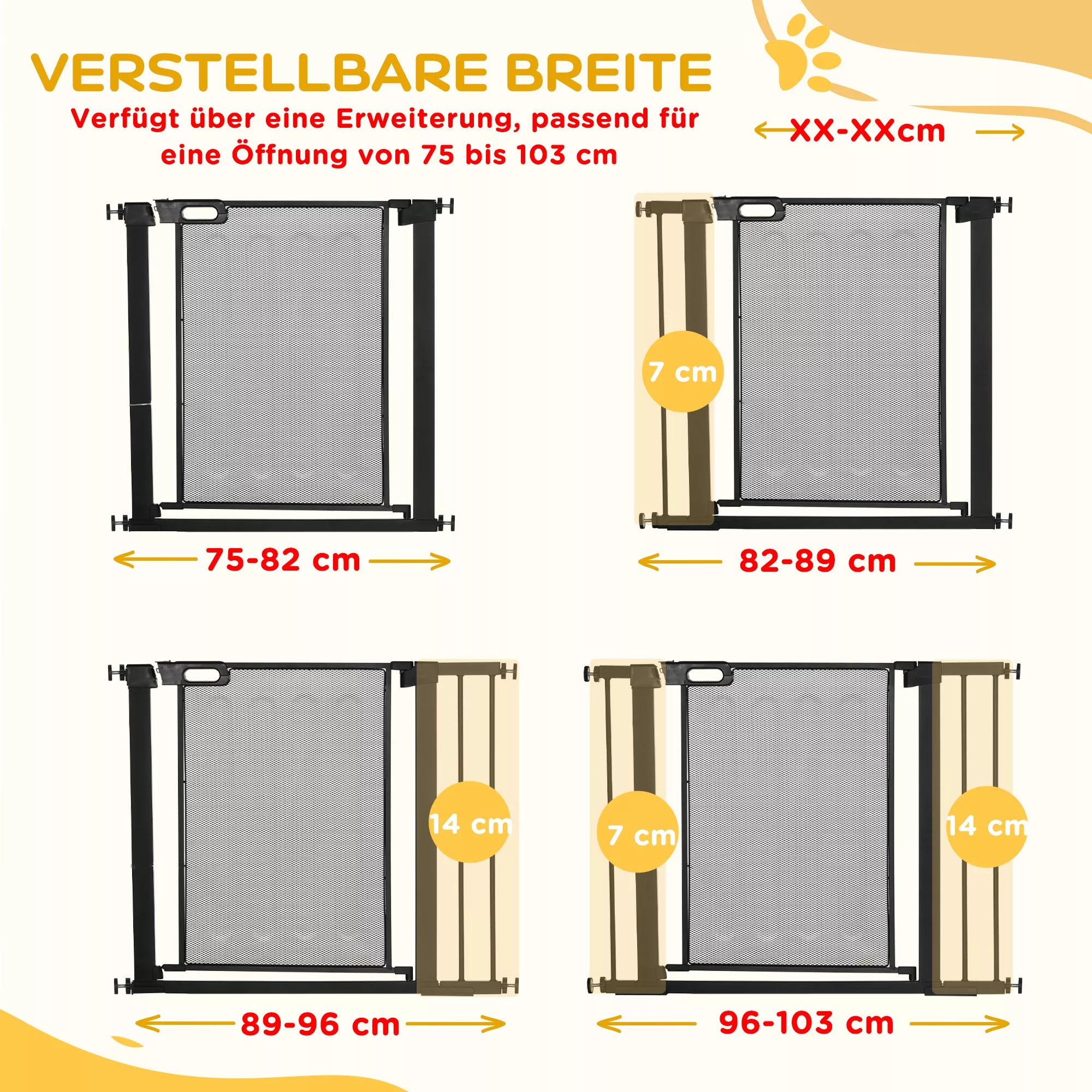Drošības vārtiņi kāpnēm un mājdzīvniekiem, suņiem, regulējami no 75 cm līdz 103 cm, melni