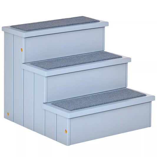 3 pakopų šunų laipteliai, 38 cm aukščio, naminių gyvūnėlių laipteliai, skirti mažiems ir vidutinio dydžio šunims, katelių laipteliai, šunų rampa, pagalbinė priemonė įlipimui į lovą, sofą, fotelį ir automobilį, pilkos spalvos