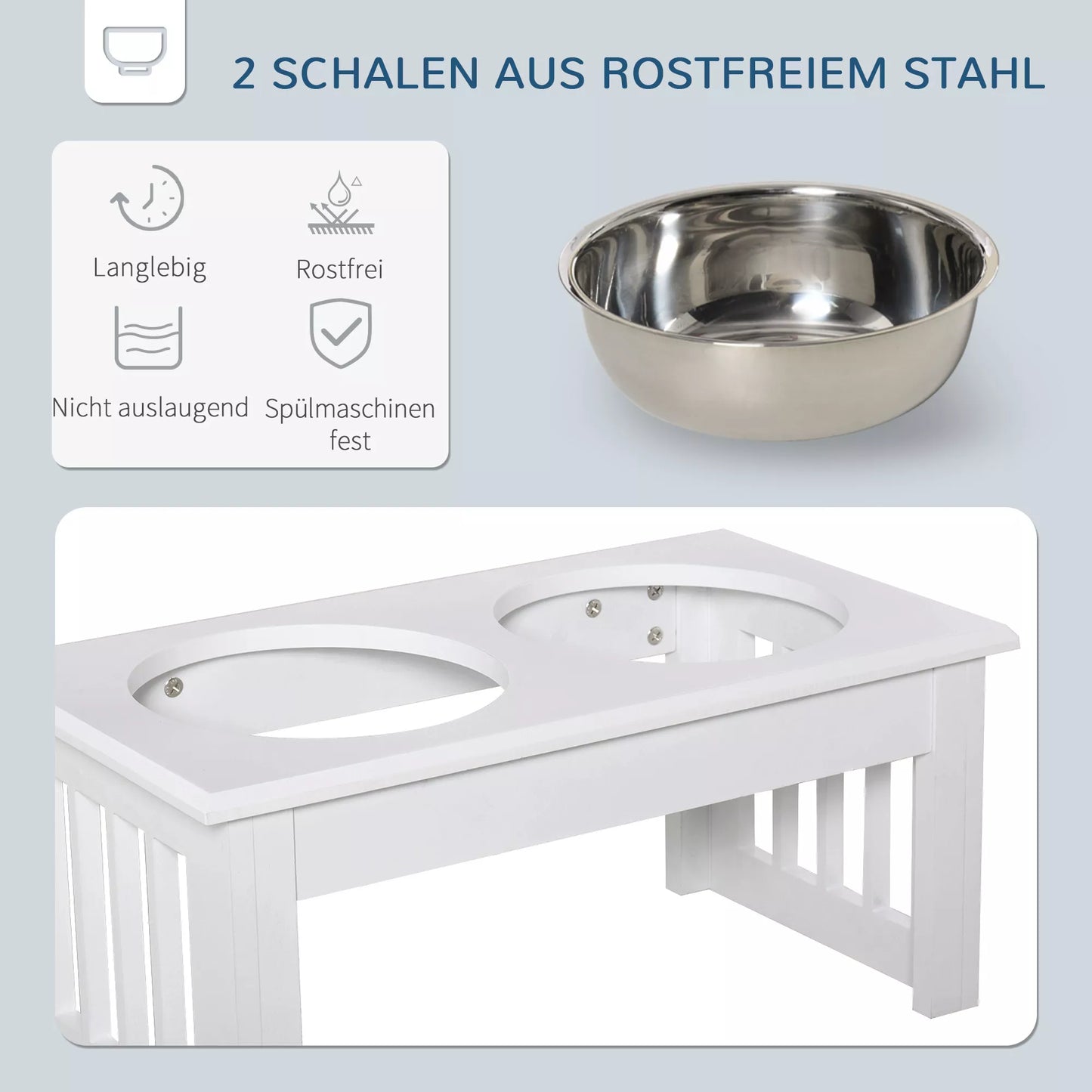 Suņu barības stacija, neslīdoša, 44 x 24 x 15 cm, balta, 0,9 l bļodā